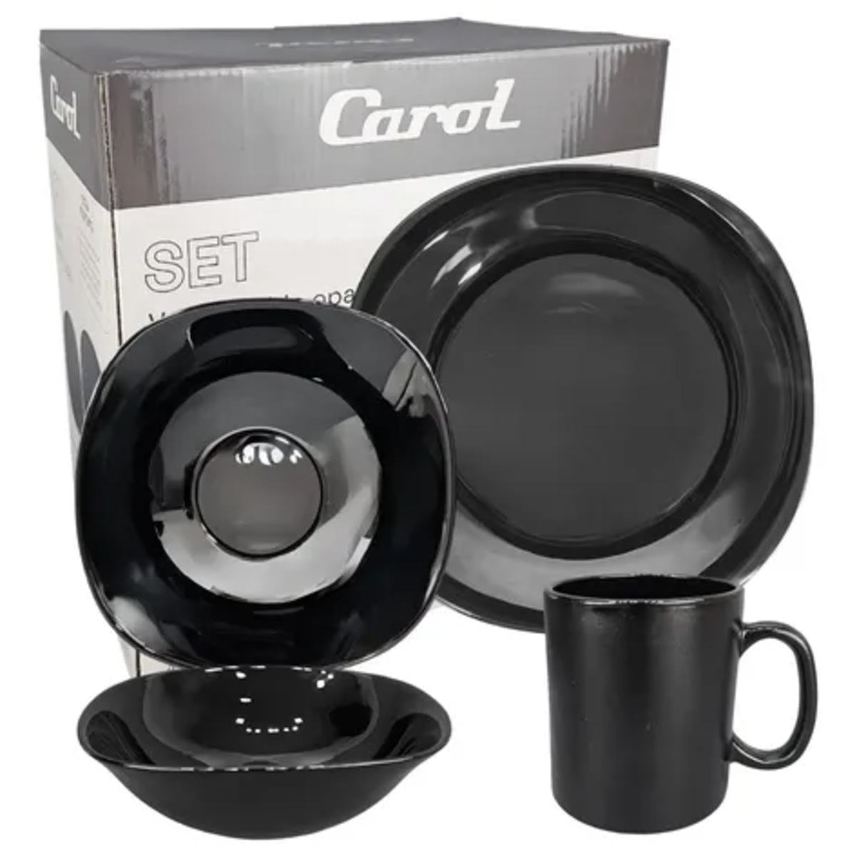 Set De Vajilla Vidrio Templado negro Opal Cuadrado 16 Piezas Carol