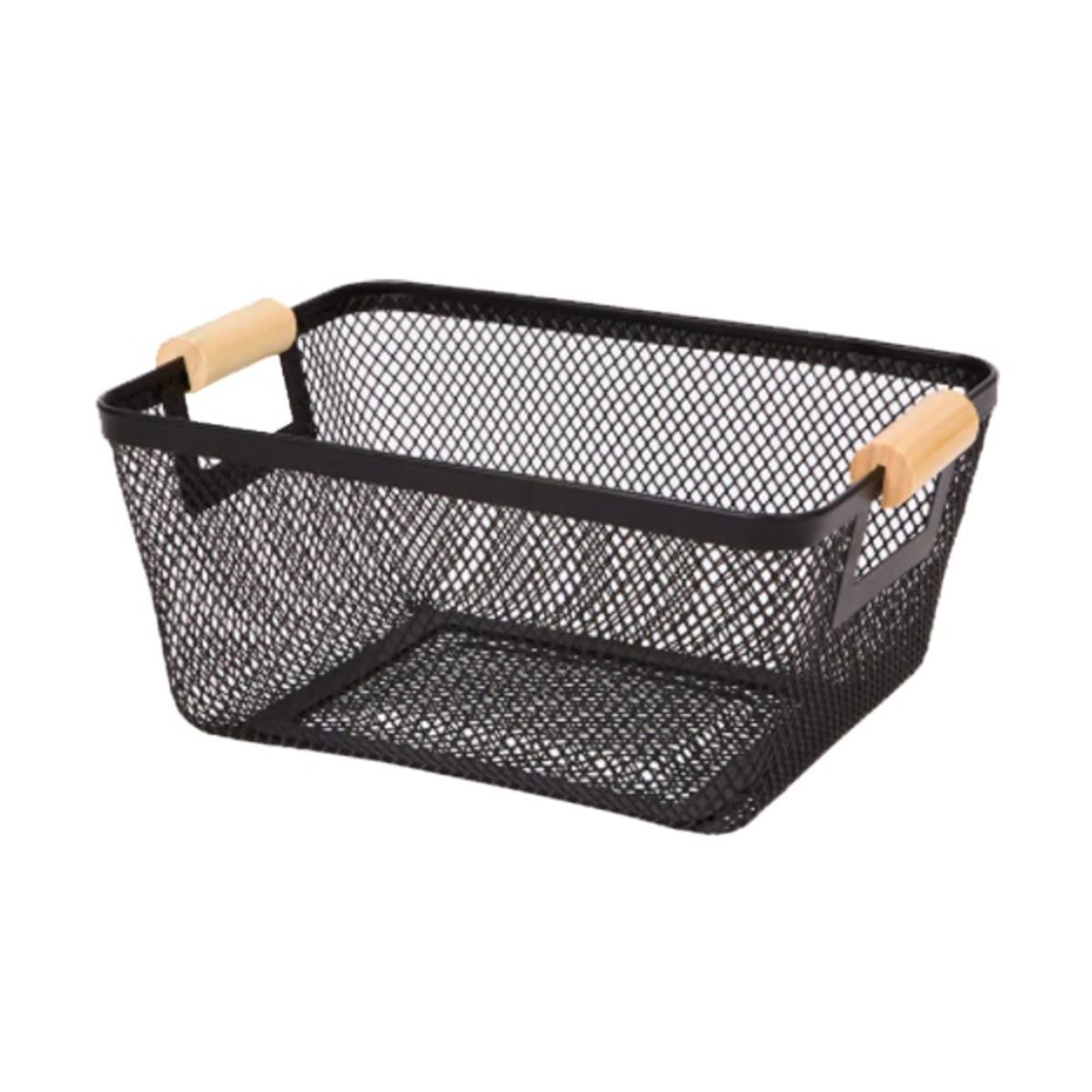 CANASTA ORGANIZADORA PLASTICO MANGOS MADERA